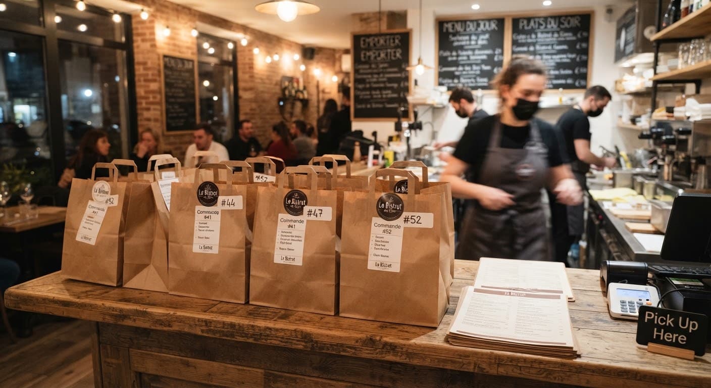 Sacs de commandes à emporter prêts au comptoir