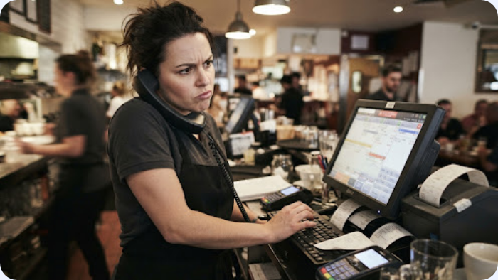 Responsable de restaurant au téléphone pendant le service
